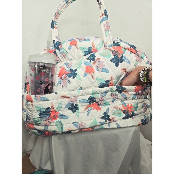 Vera Bradley NWT Ultralight Grand Traveler Bag Tropical Floral white blue coral - Picture 5 of 14